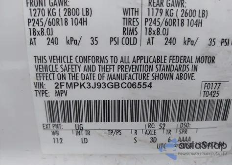 2016 Ford Edge Sel из США, поврежденный, VIN 2FMPK3J93GBC06554